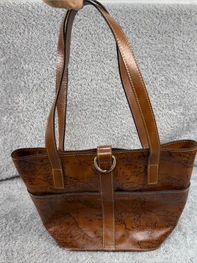 Patricia Nash Leather Espelette Bucket Tote Signature Map